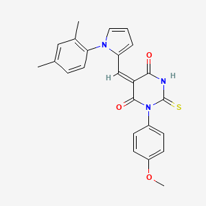 molecular formula C24H21N3O3S B3704964 (5E)-5-{[1-(2,4-dimethylphenyl)-1H-pyrrol-2-yl]methylidene}-1-(4-methoxyphenyl)-2-thioxodihydropyrimidine-4,6(1H,5H)-dione 