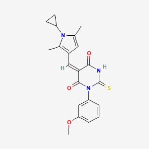 molecular formula C21H21N3O3S B3705007 5-[(1-cyclopropyl-2,5-dimethyl-1H-pyrrol-3-yl)methylene]-1-(3-methoxyphenyl)-2-thioxodihydro-4,6(1H,5H)-pyrimidinedione 