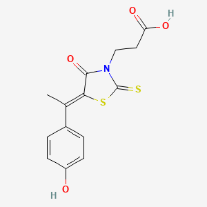 molecular formula C14H13NO4S2 B3705373 3-{5-[1-(4-hydroxyphenyl)ethylidene]-4-oxo-2-thioxo-1,3-thiazolidin-3-yl}propanoic acid 