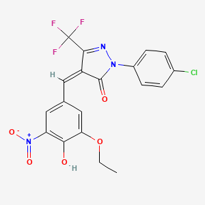 molecular formula C19H13ClF3N3O5 B3705457 2-(4-chlorophenyl)-4-(3-ethoxy-4-hydroxy-5-nitrobenzylidene)-5-(trifluoromethyl)-2,4-dihydro-3H-pyrazol-3-one 