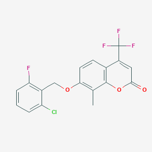 molecular formula C18H11ClF4O3 B3705539 7-[(2-CHLORO-6-FLUOROPHENYL)METHOXY]-8-METHYL-4-(TRIFLUOROMETHYL)-2H-CHROMEN-2-ONE 