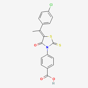 molecular formula C18H12ClNO3S2 B3705663 4-{5-[1-(4-chlorophenyl)ethylidene]-4-oxo-2-thioxo-1,3-thiazolidin-3-yl}benzoic acid 