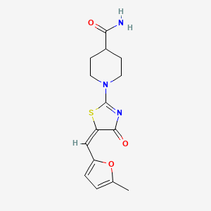 molecular formula C15H17N3O3S B3705701 1-{5-[(5-methyl-2-furyl)methylene]-4-oxo-4,5-dihydro-1,3-thiazol-2-yl}-4-piperidinecarboxamide 