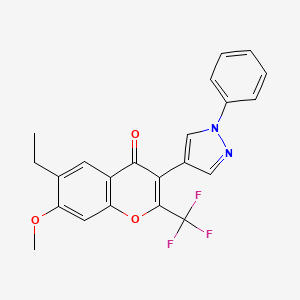 molecular formula C22H17F3N2O3 B3705824 6-ethyl-7-methoxy-3-(1-phenyl-1H-pyrazol-4-yl)-2-(trifluoromethyl)-4H-chromen-4-one 