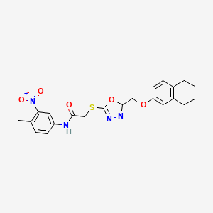 molecular formula C22H22N4O5S B3705943 N-(4-methyl-3-nitrophenyl)-2-({5-[(5,6,7,8-tetrahydronaphthalen-2-yloxy)methyl]-1,3,4-oxadiazol-2-yl}sulfanyl)acetamide 