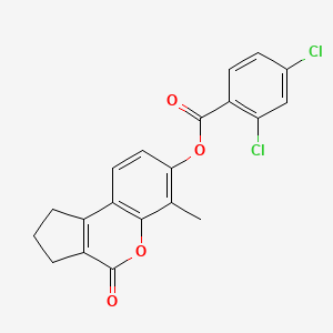 molecular formula C20H14Cl2O4 B3706310 6-METHYL-4-OXO-1H,2H,3H,4H-CYCLOPENTA[C]CHROMEN-7-YL 2,4-DICHLOROBENZOATE 