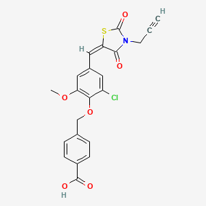 molecular formula C22H16ClNO6S B3706372 4-[(2-chloro-4-{(E)-[2,4-dioxo-3-(prop-2-yn-1-yl)-1,3-thiazolidin-5-ylidene]methyl}-6-methoxyphenoxy)methyl]benzoic acid 