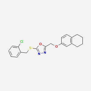 molecular formula C20H19ClN2O2S B3706713 2-[(2-Chlorophenyl)methylsulfanyl]-5-(5,6,7,8-tetrahydronaphthalen-2-yloxymethyl)-1,3,4-oxadiazole 