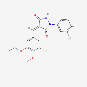 molecular formula C21H20Cl2N2O4 B3707419 (4Z)-4-[(3-chloro-4,5-diethoxyphenyl)methylidene]-1-(3-chloro-4-methylphenyl)pyrazolidine-3,5-dione 