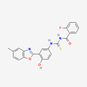 molecular formula C22H16FN3O3S B3707449 2-fluoro-N-({[4-hydroxy-3-(5-methyl-1,3-benzoxazol-2-yl)phenyl]amino}carbonothioyl)benzamide 