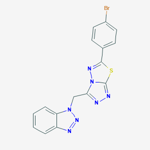 molecular formula C16H10BrN7S B370755 1-{[6-(4-bromophenyl)[1,2,4]triazolo[3,4-b][1,3,4]thiadiazol-3-yl]methyl}-1H-benzotriazole 
