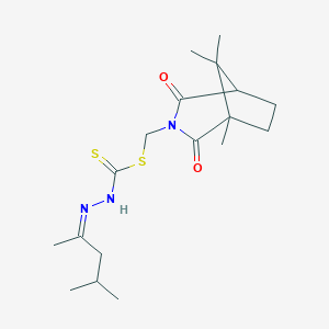 molecular formula C18H29N3O2S2 B370766 (1,8,8-trimethyl-2,4-dioxo-3-azabicyclo[3.2.1]octan-3-yl)methyl N-[(Z)-4-methylpentan-2-ylideneamino]carbamodithioate 