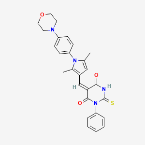 molecular formula C27H26N4O3S B3707906 (5E)-5-[[2,5-dimethyl-1-(4-morpholin-4-ylphenyl)pyrrol-3-yl]methylidene]-1-phenyl-2-sulfanylidene-1,3-diazinane-4,6-dione 