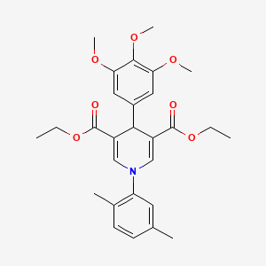 molecular formula C28H33NO7 B3708007 3,5-DIETHYL 1-(2,5-DIMETHYLPHENYL)-4-(3,4,5-TRIMETHOXYPHENYL)-1,4-DIHYDROPYRIDINE-3,5-DICARBOXYLATE 