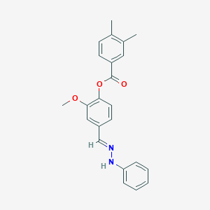 molecular formula C23H22N2O3 B370814 2-Methoxy-4-(2-phenylcarbohydrazonoyl)phenyl 3,4-dimethylbenzoate 