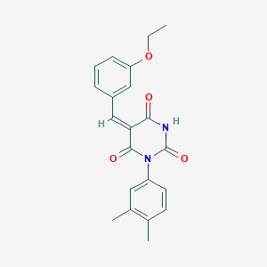 molecular formula C21H20N2O4 B3708354 (5E)-1-(3,4-dimethylphenyl)-5-[(3-ethoxyphenyl)methylidene]-1,3-diazinane-2,4,6-trione 