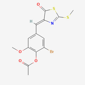 molecular formula C14H12BrNO4S2 B3708456 2-bromo-6-methoxy-4-{[2-(methylthio)-5-oxo-1,3-thiazol-4(5H)-ylidene]methyl}phenyl acetate 