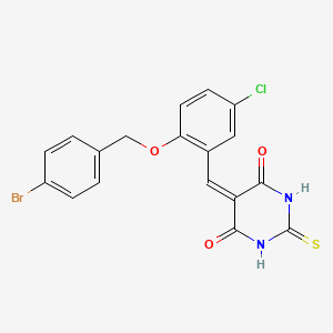 5-[[2-[(4-Bromophenyl)methoxy]-5-chlorophenyl]methylidene]-2-sulfanylidene-1,3-diazinane-4,6-dione