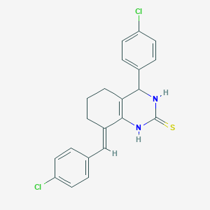 molecular formula C21H18Cl2N2S B370865 8-(4-chlorobenzylidene)-4-(4-chlorophenyl)-3,4,5,6,7,8-hexahydro-2(1H)-quinazolinethione CAS No. 833488-23-6