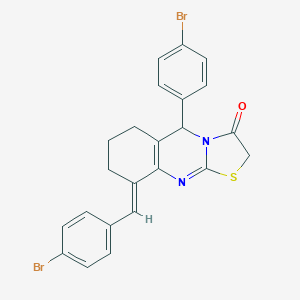 molecular formula C23H18Br2N2OS B370876 (9E)-9-(4-bromobenzylidene)-5-(4-bromophenyl)-6,7,8,9-tetrahydro-5H-[1,3]thiazolo[2,3-b]quinazolin-3(2H)-one 