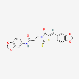 molecular formula C21H16N2O6S2 B3708942 N-(2H-1,3-BENZODIOXOL-5-YL)-3-[(5Z)-5-[(2H-1,3-BENZODIOXOL-5-YL)METHYLIDENE]-4-OXO-2-SULFANYLIDENE-1,3-THIAZOLIDIN-3-YL]PROPANAMIDE 