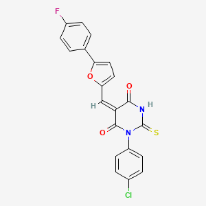 molecular formula C21H12ClFN2O3S B3708963 1-(4-chlorophenyl)-5-{[5-(4-fluorophenyl)-2-furyl]methylene}-2-thioxodihydro-4,6(1H,5H)-pyrimidinedione 