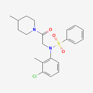 molecular formula C21H25ClN2O3S B3709217 N-(3-chloro-2-methylphenyl)-N-[2-(4-methyl-1-piperidinyl)-2-oxoethyl]benzenesulfonamide 