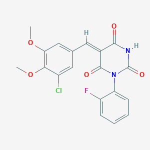 molecular formula C19H14ClFN2O5 B3709296 (5Z)-5-[(3-chloro-4,5-dimethoxyphenyl)methylidene]-1-(2-fluorophenyl)-1,3-diazinane-2,4,6-trione 