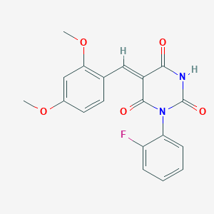 molecular formula C19H15FN2O5 B3709372 5-(2,4-dimethoxybenzylidene)-1-(2-fluorophenyl)-2,4,6(1H,3H,5H)-pyrimidinetrione 