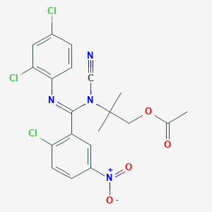molecular formula C20H17Cl3N4O4 B370955 2-[{{2-Chloro-5-nitrophenyl}[(2,4-dichlorophenyl)imino]methyl}(cyano)amino]-2-methylpropyl acetate 