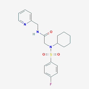 molecular formula C20H24FN3O3S B3709645 N~2~-cyclohexyl-N~2~-[(4-fluorophenyl)sulfonyl]-N-(pyridin-2-ylmethyl)glycinamide 