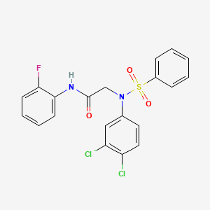 molecular formula C20H15Cl2FN2O3S B3709730 2-[N-(benzenesulfonyl)-3,4-dichloroanilino]-N-(2-fluorophenyl)acetamide 