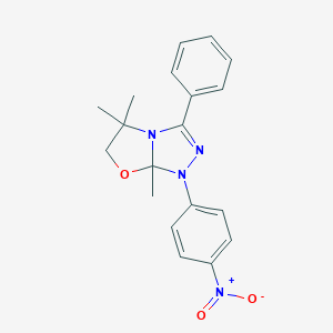 molecular formula C19H20N4O3 B370980 1-{4-Nitrophenyl}-5,5,7a-trimethyl-3-phenyl-1,5,6,7a-tetrahydro[1,3]oxazolo[2,3-c][1,2,4]triazole 