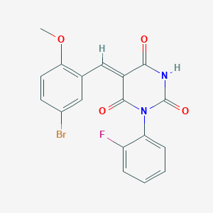 molecular formula C18H12BrFN2O4 B3709824 (5Z)-5-[(5-bromo-2-methoxyphenyl)methylidene]-1-(2-fluorophenyl)-1,3-diazinane-2,4,6-trione 