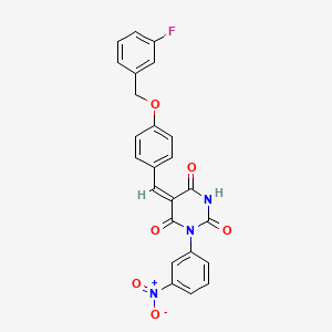 (5E)-5-[[4-[(3-fluorophenyl)methoxy]phenyl]methylidene]-1-(3-nitrophenyl)-1,3-diazinane-2,4,6-trione