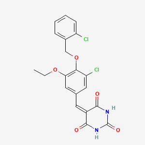 molecular formula C20H16Cl2N2O5 B3710223 5-({3-CHLORO-4-[(2-CHLOROPHENYL)METHOXY]-5-ETHOXYPHENYL}METHYLIDENE)-1,3-DIAZINANE-2,4,6-TRIONE 