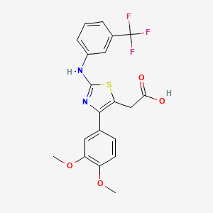 molecular formula C20H17F3N2O4S B3710254 2-[4-(3,4-Dimethoxyphenyl)-2-[3-(trifluoromethyl)anilino]-1,3-thiazol-5-yl]acetic acid 