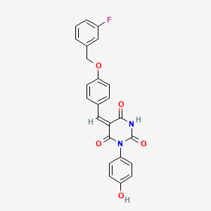 (5E)-5-[[4-[(3-fluorophenyl)methoxy]phenyl]methylidene]-1-(4-hydroxyphenyl)-1,3-diazinane-2,4,6-trione