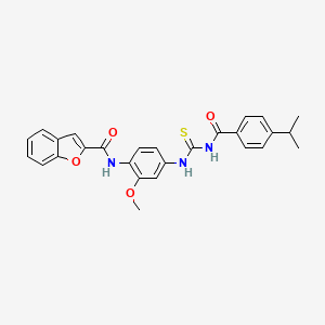 molecular formula C27H25N3O4S B3710410 N-{2-methoxy-4-[({[4-(propan-2-yl)phenyl]carbonyl}carbamothioyl)amino]phenyl}-1-benzofuran-2-carboxamide 