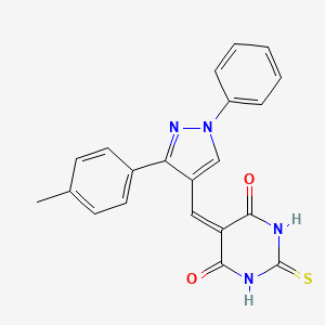 molecular formula C21H16N4O2S B3710444 5-[[3-(4-Methylphenyl)-1-phenylpyrazol-4-yl]methylidene]-2-sulfanylidene-1,3-diazinane-4,6-dione 