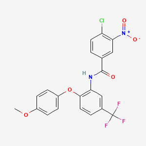 molecular formula C21H14ClF3N2O5 B3710493 4-chloro-N-[2-(4-methoxyphenoxy)-5-(trifluoromethyl)phenyl]-3-nitrobenzamide 