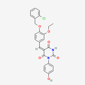 (5E)-5-[[4-[(2-chlorophenyl)methoxy]-3-ethoxyphenyl]methylidene]-1-(4-hydroxyphenyl)-1,3-diazinane-2,4,6-trione