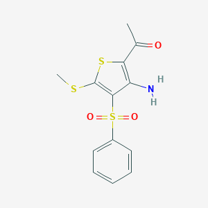molecular formula C13H13NO3S3 B371065 1-[3-Amino-5-(methylsulfanyl)-4-(phenylsulfonyl)-2-thienyl]ethanone 