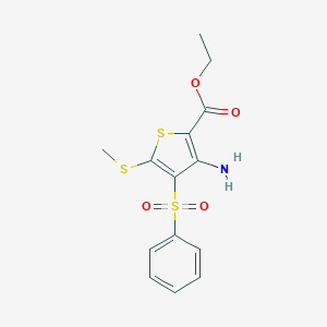 molecular formula C14H15NO4S3 B371066 Ethyl 3-amino-5-(methylsulfanyl)-4-(phenylsulfonyl)-2-thiophenecarboxylate 