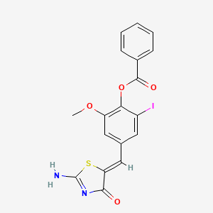 molecular formula C18H13IN2O4S B3710670 4-[(2-imino-4-oxo-1,3-thiazolidin-5-ylidene)methyl]-2-iodo-6-methoxyphenyl benzoate 