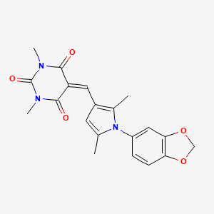 molecular formula C20H19N3O5 B3710764 5-{[1-(1,3-benzodioxol-5-yl)-2,5-dimethyl-1H-pyrrol-3-yl]methylene}-1,3-dimethyl-2,4,6(1H,3H,5H)-pyrimidinetrione 