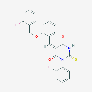 molecular formula C24H16F2N2O3S B3710910 5-{2-[(2-fluorobenzyl)oxy]benzylidene}-1-(2-fluorophenyl)-2-thioxodihydro-4,6(1H,5H)-pyrimidinedione 