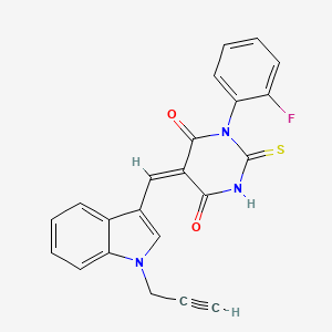 molecular formula C22H14FN3O2S B3710949 (5E)-1-(2-fluorophenyl)-5-[(1-prop-2-ynylindol-3-yl)methylidene]-2-sulfanylidene-1,3-diazinane-4,6-dione 