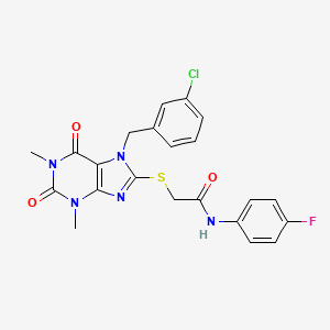 molecular formula C22H19ClFN5O3S B3710981 2-{[7-(3-chlorobenzyl)-1,3-dimethyl-2,6-dioxo-2,3,6,7-tetrahydro-1H-purin-8-yl]thio}-N-(4-fluorophenyl)acetamide 