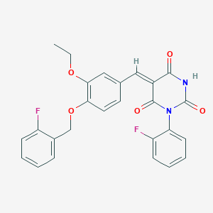 molecular formula C26H20F2N2O5 B3711499 (5Z)-5-[[3-ethoxy-4-[(2-fluorophenyl)methoxy]phenyl]methylidene]-1-(2-fluorophenyl)-1,3-diazinane-2,4,6-trione 